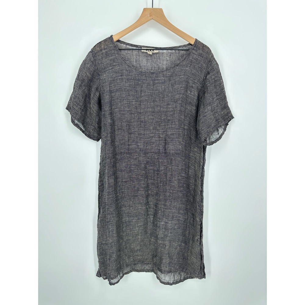 Flax Tunic Top Women Small Linen Short Sleeve Lagenlook Layering Airy Slits